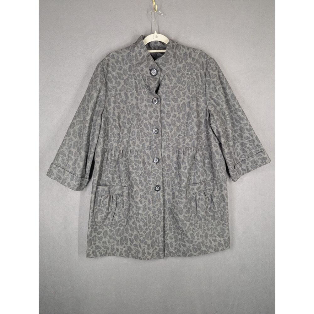 RQT Woman Size 20W Jacket Coat Gray Leopard Print Polyester Wool Blend